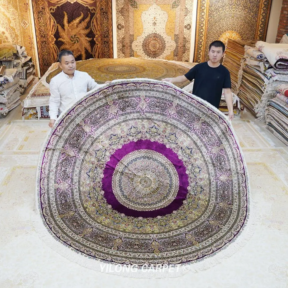 Yilong 8 'x 8' персидский Кум ковер красный изысканный ручной завязанный Восточный