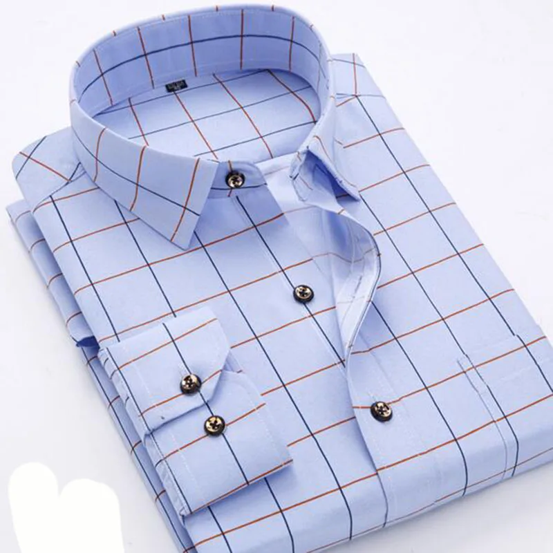 Мужская модная Корейская клетчатая рубашка с принтом Повседневная Облегающая