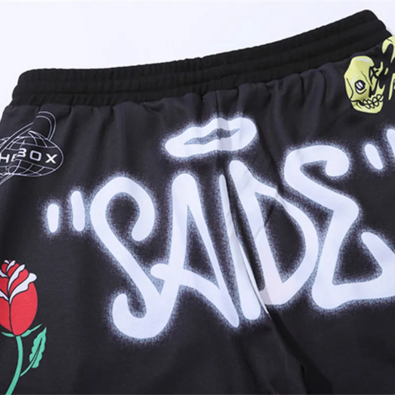 

Streetwear Men Cartoon Flame Graffiti Funny Printed Summer Beach Short Pants Hip Hop Bermuda Fashion Punk Couple Shorts