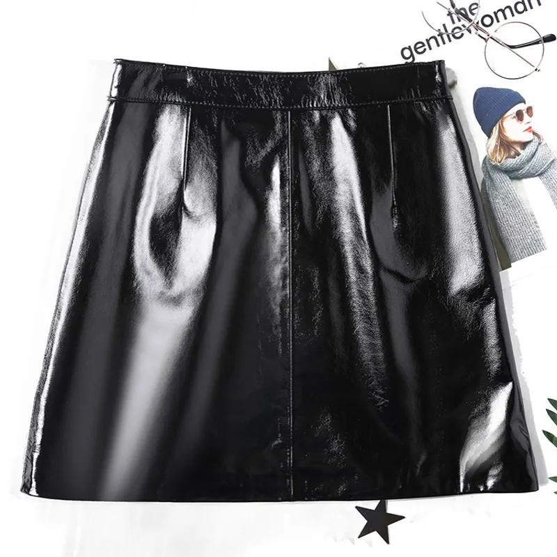 2020 New Autumn Winter Womens Skirts High Quality Patent Leather Wrap Skirt Female Waist A-Line Plus Size S-3XL | Женская одежда