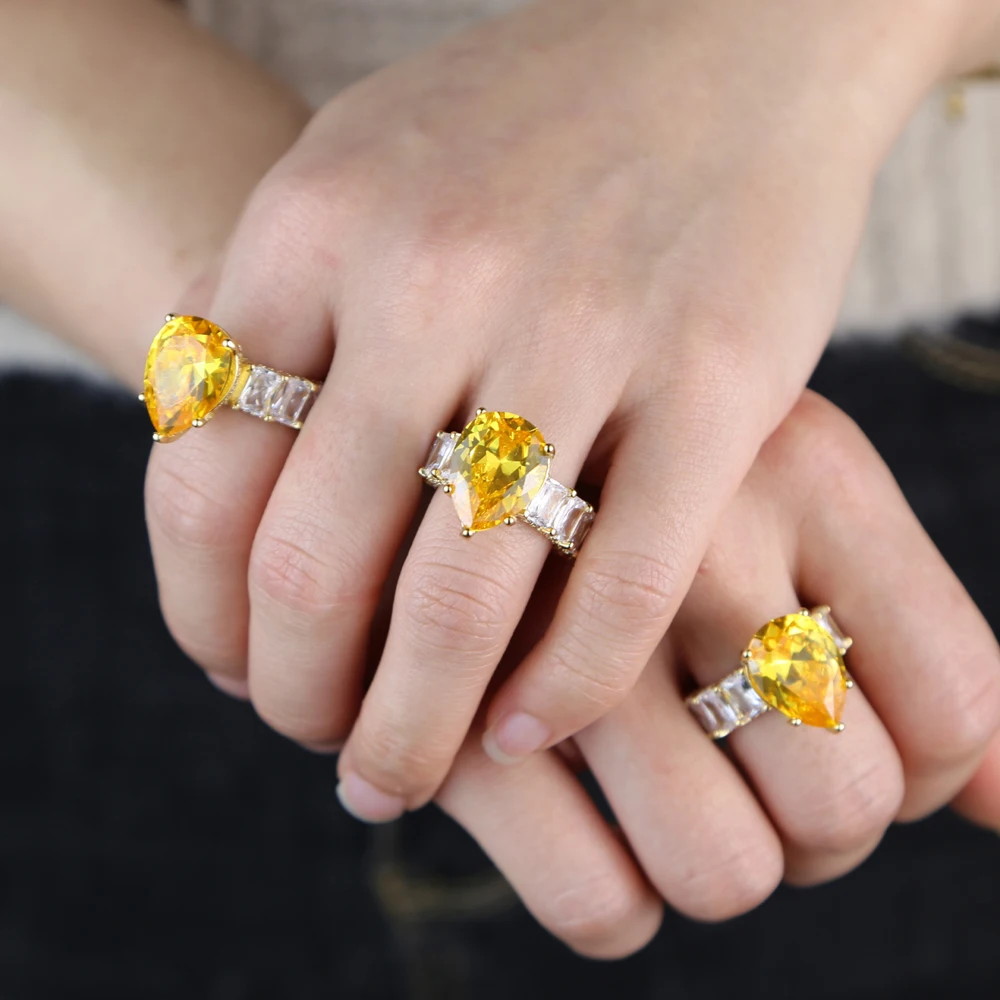 Роскошные Большие капли воды CZ Циркон Кольца для женщин Свадебные обручальные