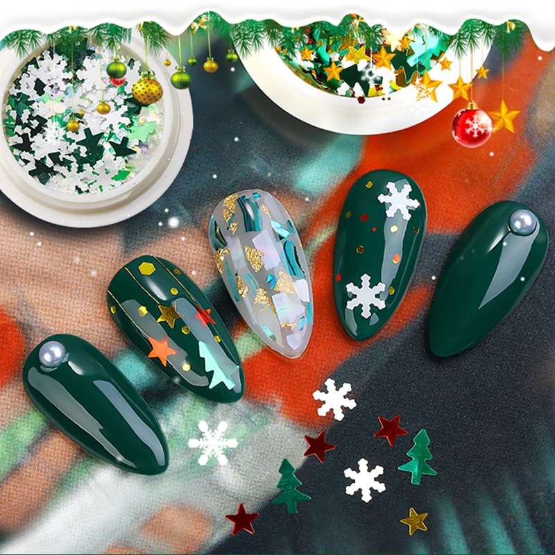 Рождественские украшения для ногтей Дизайн блестки Снежинка смешанные