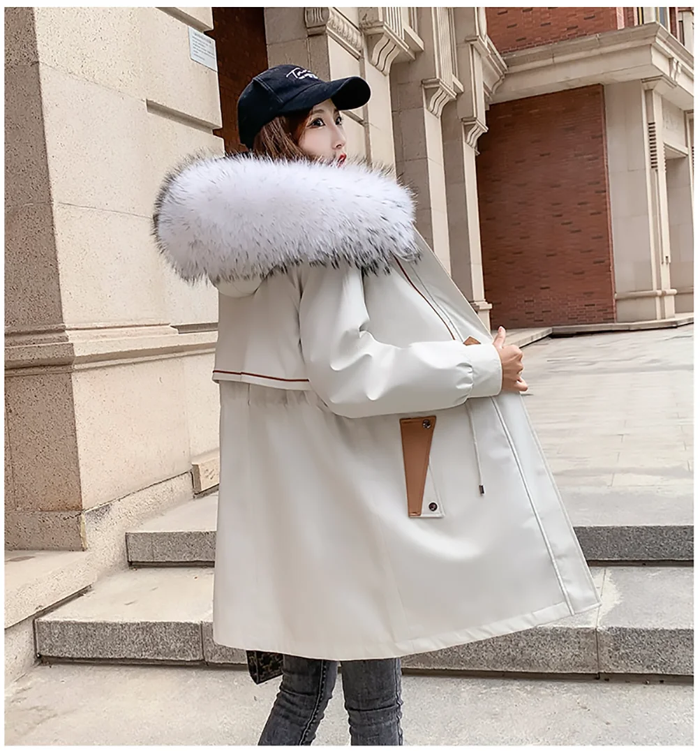 Large Raccoon Fur Collar Mid-length Hooded Parka 2021 Winter Jacket Women Adjustable Rex Rabbit Fur Liner Casual Warm Coat