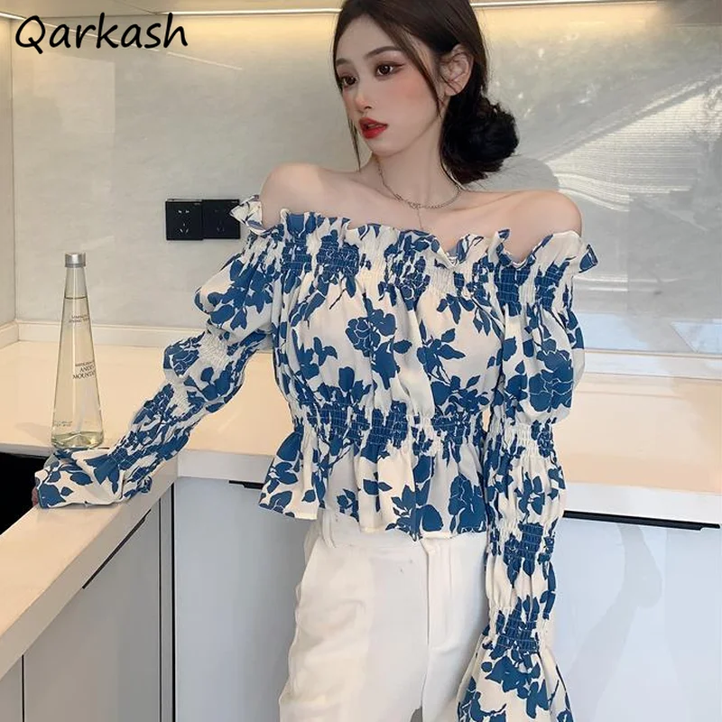 

Блузка женская с воротником-лодочкой, шикарная Осенняя приталенная Повседневная Уличная одежда в стиле ольччан с принтом, универсальный то...