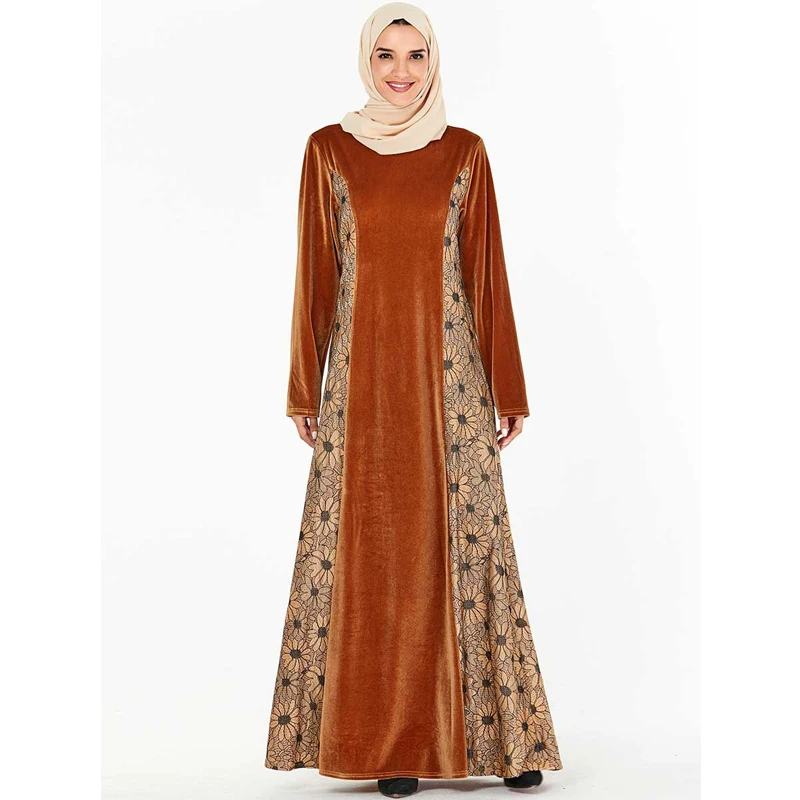 Новое мусульманское платье Свободные Большие размеры золотые бархатные вышитые