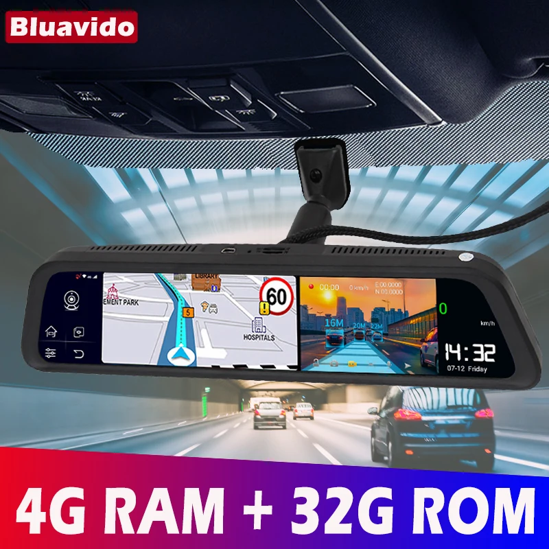 

Bluavido 4G LTE 12" Car Video Recorder 3 in 1 Mirror Android DVR GPS Navigation ADAS HD 1080P Dual Camera WiFi Remote Monitoring