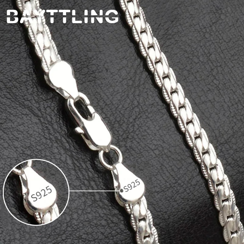 BAYTTLING-collar de plata de ley 925 para hombre y mujer, collar de cadena lateral de 8/18/20/24 pulgadas, regalo de joyería