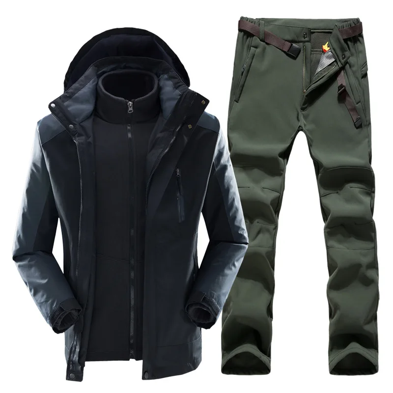 Зимние Для мужчин 3 в 1 Пеший Туризм Куртка & брюки прокладочным холстом из овечьей
