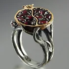 Гранатовый раздельный кольцо с красным камнем с кристаллами, украшение на палец в виде фруктов, старинное серебро, благородные подарки на день рождения