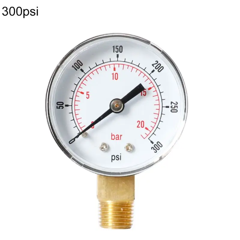 Манометр 52 мм Циферблат 1/" BSPT вертикальный 0/15, 30,60, 100160300 PSI& бар нижнее Крепление - Цвет: 300psi