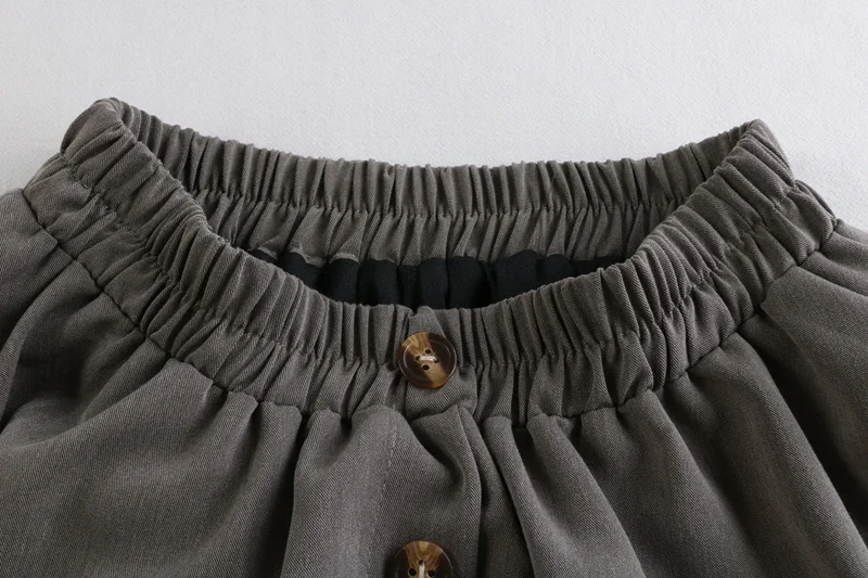 

Autumn Women High Waist Skirt Literary Vintage Big Hem Buttons Patchwork Colors Mid-Length Skirt