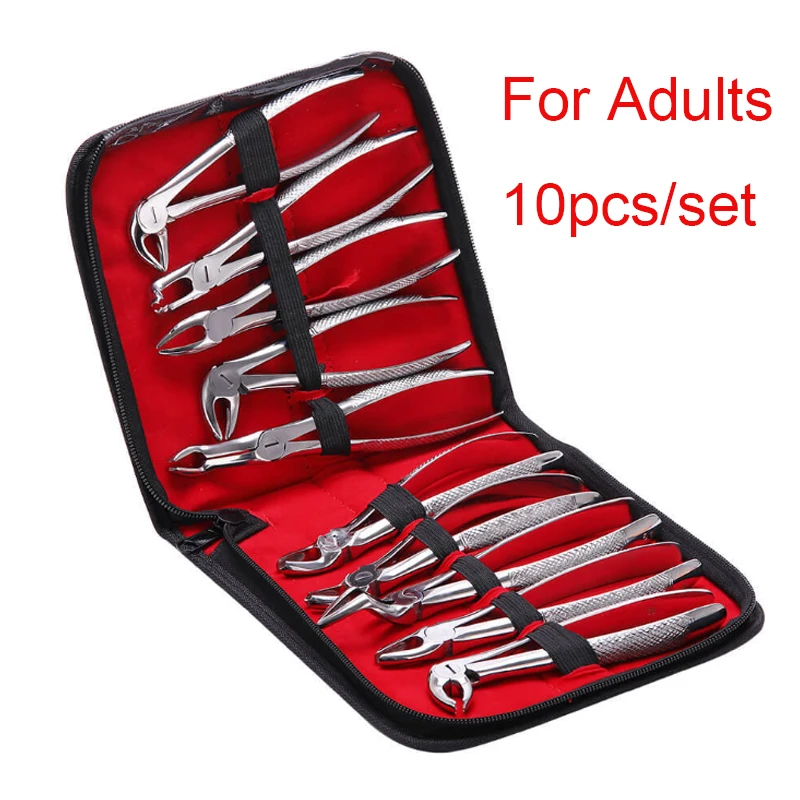 1SET 10pc  Stainless Steel Dental Extraction Forceps Pliers kit Dental Surgical Tooth Extraction Forcep Pliers Kit for Adults