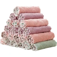 double sided absorbent kitchen cleaning dish cloth non stick oil two color non linting hangable ragcoral fleece towel