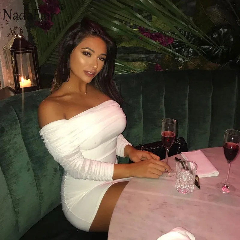 Сексуальное женское Сетчатое платье Nadafair с открытыми плечами осенне-зимнее