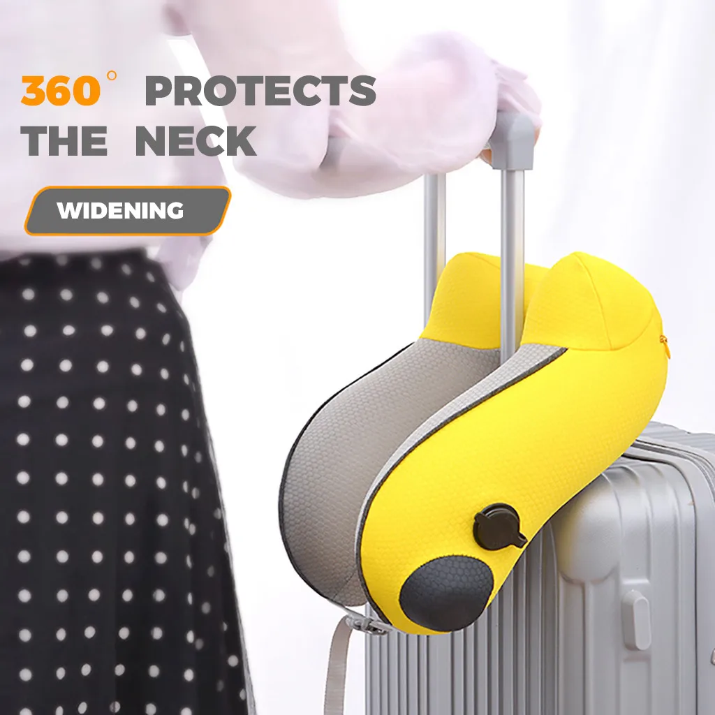 Inflatable U Shape Neck Cushion Travel Pillow Air Cushion Self-inflating Button Travel Neck Pillow Inflatable Airplane Pillow
