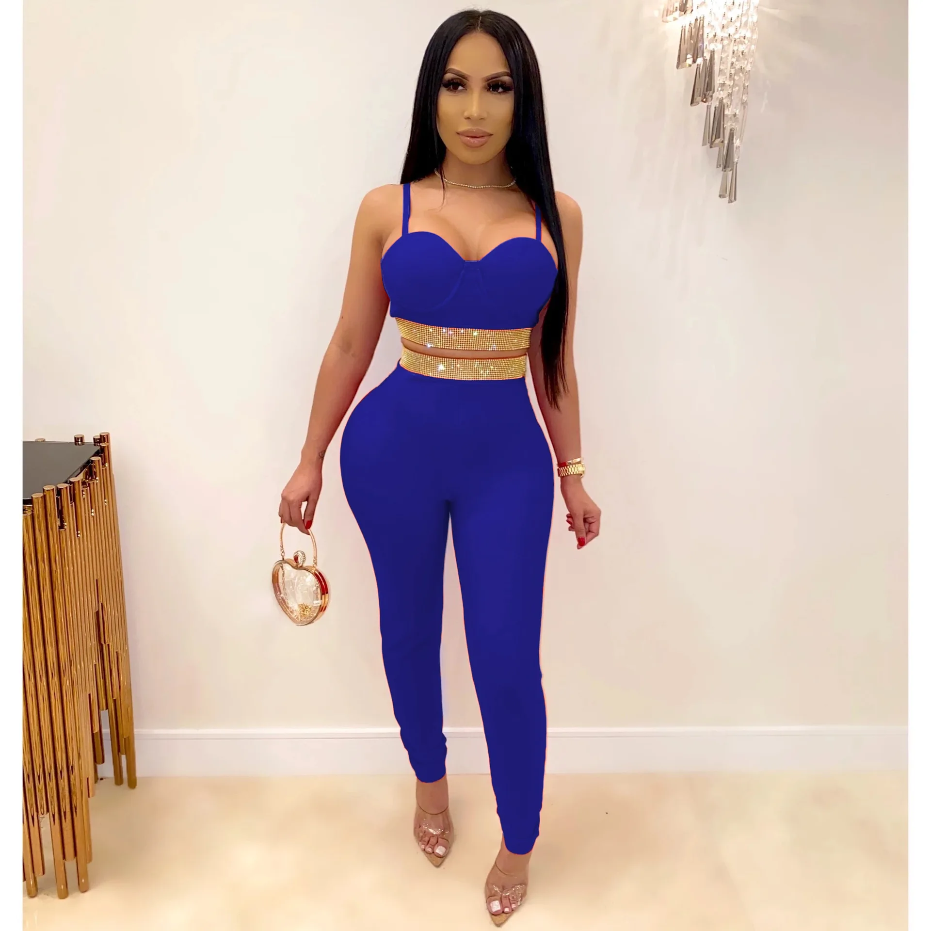 Комплект из двух предметов Женский блестящий однотонный пикантный укороченный