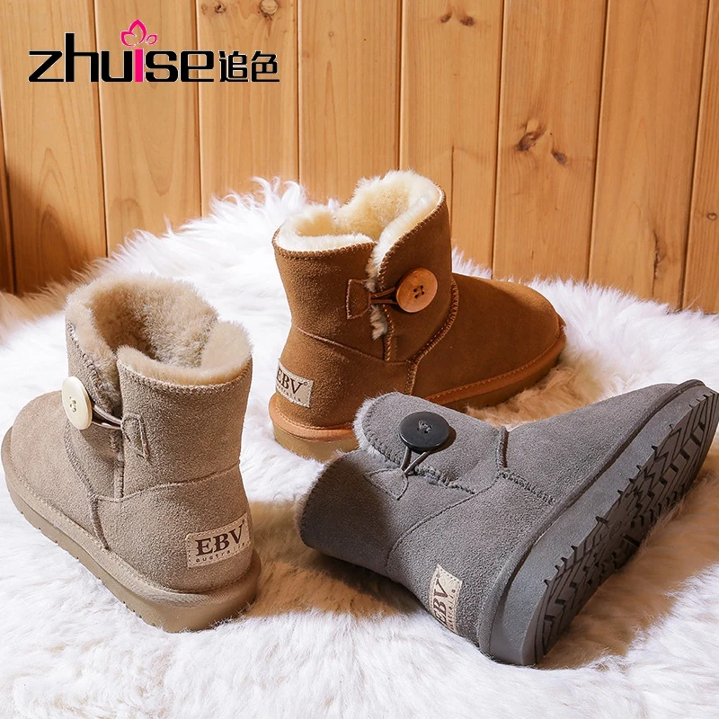 

classic sheepskin suede leather wool fur lined women ankle winter boots for women basic snow boots winter shoes black brown