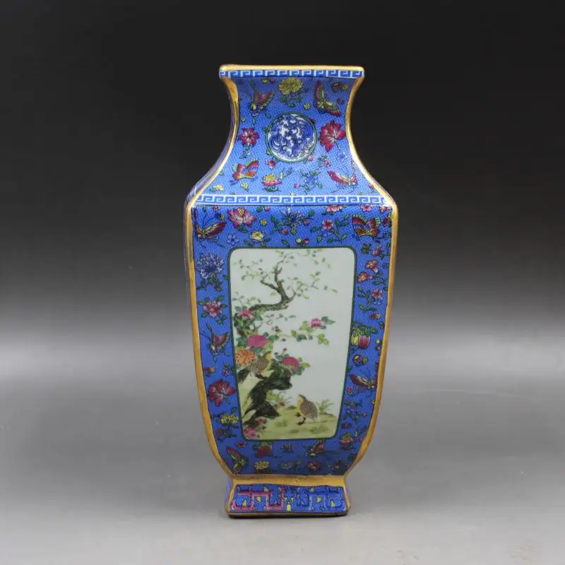 

The Qing Dynasty Qianlong year mark the golden enamel vase flower bird porcelain collection of antique