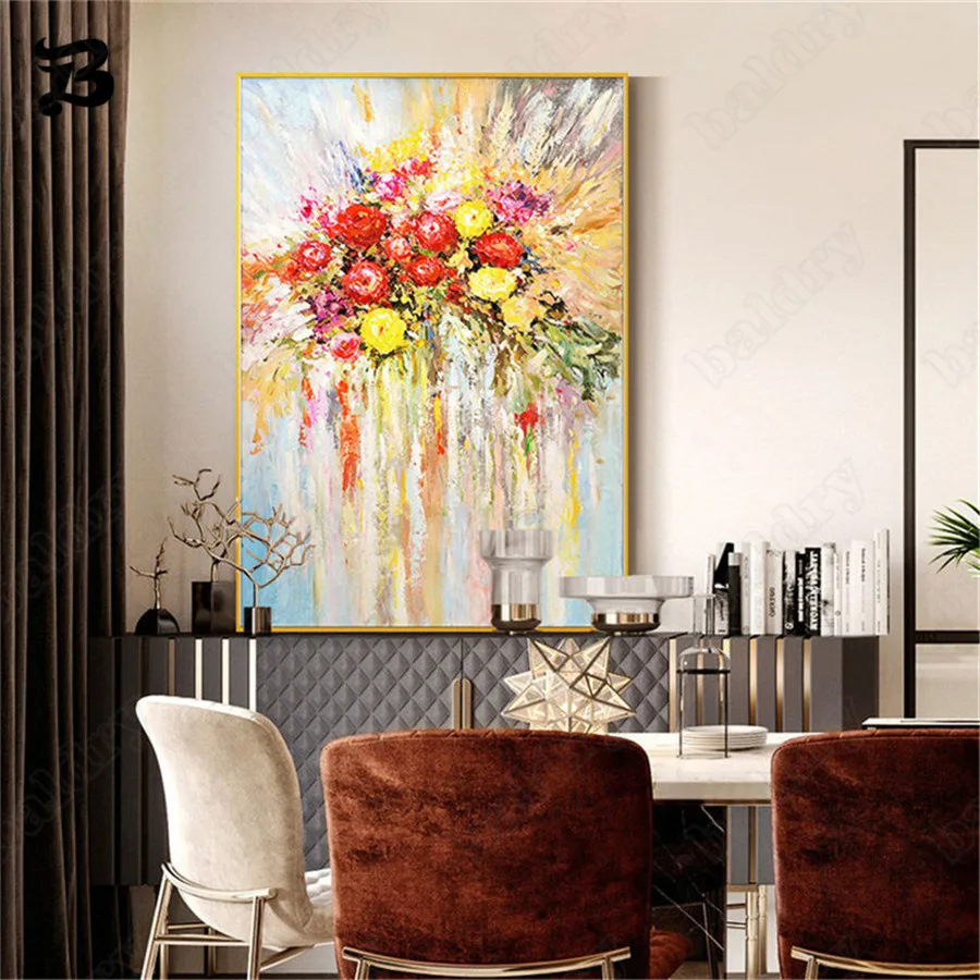 

Canvas Painting for Living Room Valentine's Day Roses Colorful Flowers Pink Yellow Petals Abstract Modern Home Decoration Decor