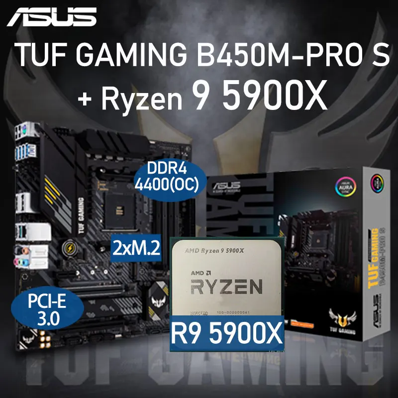 

Комплект материнской платы ASUS TUF GAMING B450M-PRO S + комплект AMD Ryzen R9 5900X DDR4 128 ГБ PCI-E 3,0 M.2 B450 плакат-мама AM4 Рабочий стол B450