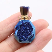 natural stone gem perfume essential oil bottle pendant blue color plated crafts diy necklace jewelry accessories making 20x35mm