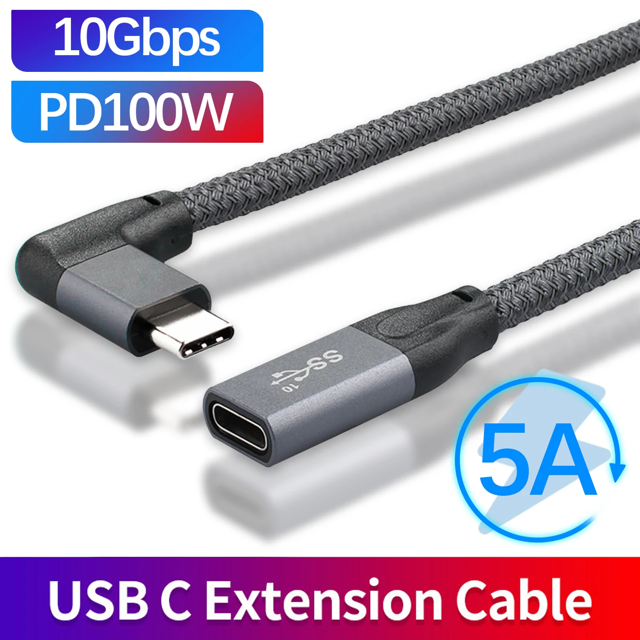 

100W Fast Charging Data Extender Cord PD 5A Curved USB3.1 Type-C Extension Cable 4K 10Gbps USB-C Gen 2 Charge Cord For Macbook