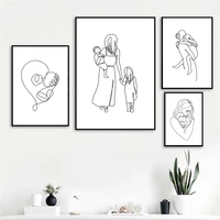 abstract a family of three line drawing poster mother and child art print family heart love canvas painting modern home decor