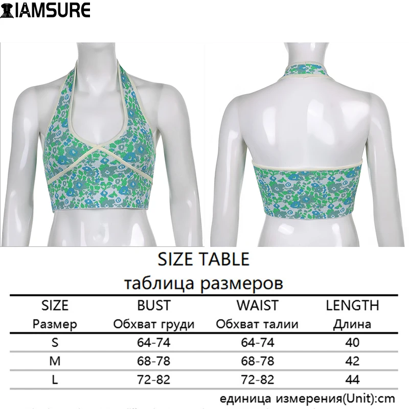 

IAMSURE Floral Knited Halter Top Sexy Slim Sleeveless Crop Top Deep Prairie Chic V-Neck Tank Tops Women 2021 Fashion Casual Y2K