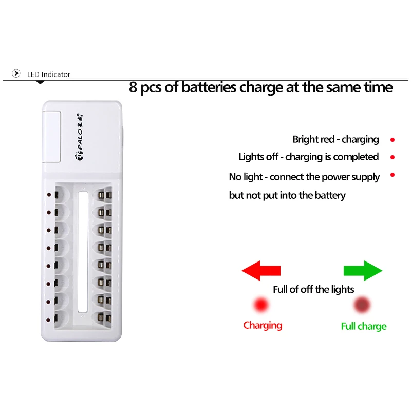 PALO 8 слотов быстрое зарядное устройство 2 гнезда USB Высокое качество зарядное устройство для аккумуляторов 1,2 в NI-CD Ni-MH AA AAA