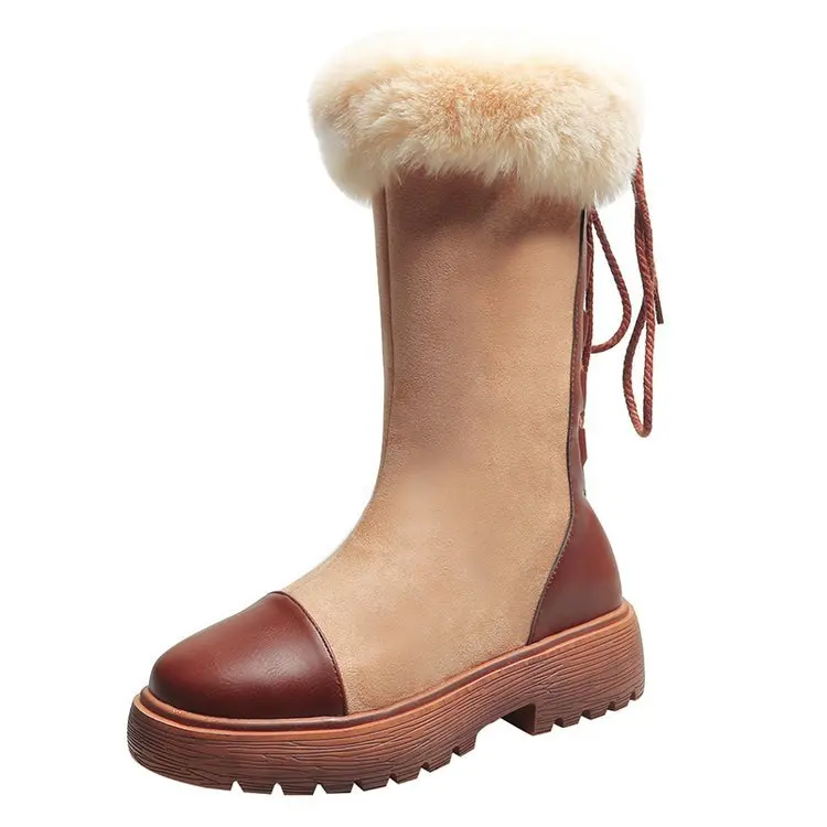 Женские сапоги до колена на шнуровке осенне-зимние смешанных цветов среднем