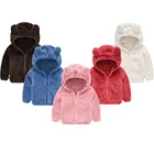 Куртка с капюшоном для маленьких девочек, однотонное плотное пальто на молнии с ушками для маленьких мальчиков и девочек, теплая верхняя одежда