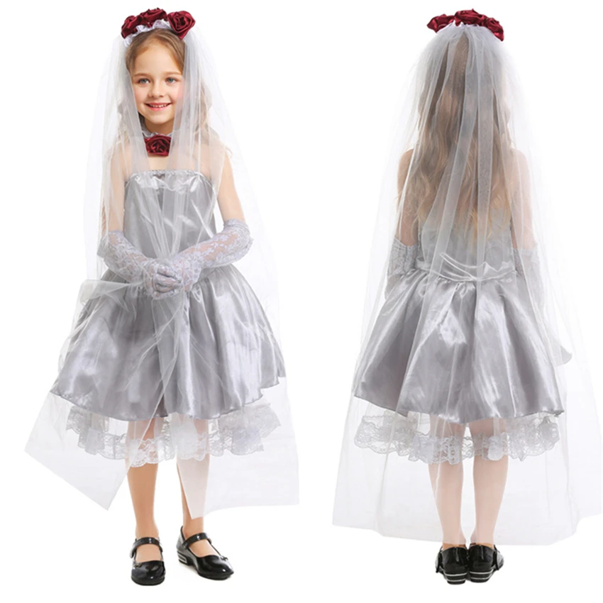 2020 костюмы на Хэллоуин для девочек страшное свадебное платье невесты с призраком