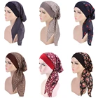 Шапка-тюрбан женская с цветочным принтом, внутренние хиджабы, готовая к носке, с запахом под мусульманский головной платок