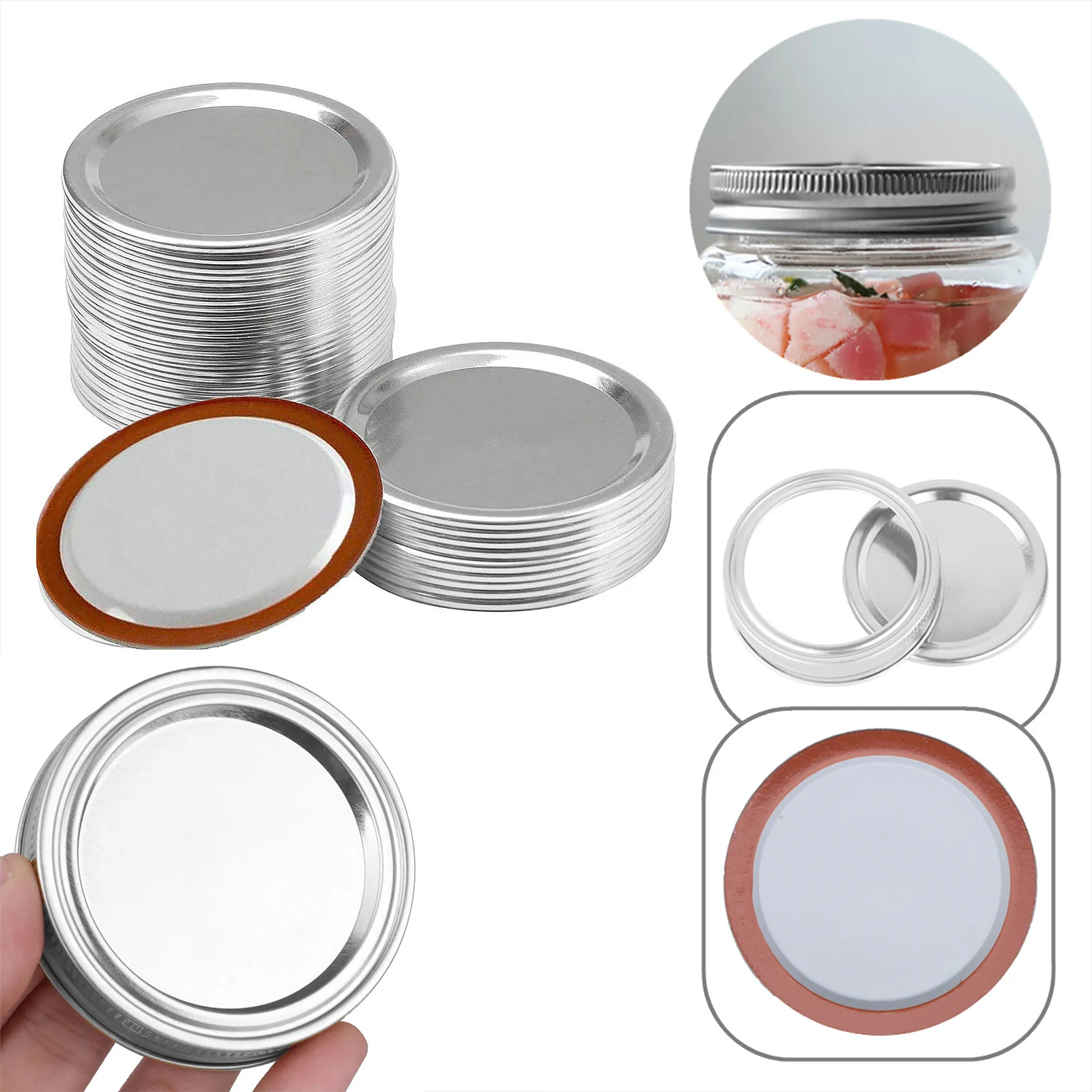 

48pcs Leak-proof Sealing Mason Lid Set Regular Mouth Canning Stainless Steel Lids Lightweight Mason Tinplate Cover