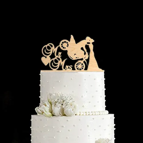 Смешной стиль деревенский деревянный Мотоцикл торт Топпер акриловый свадебный с