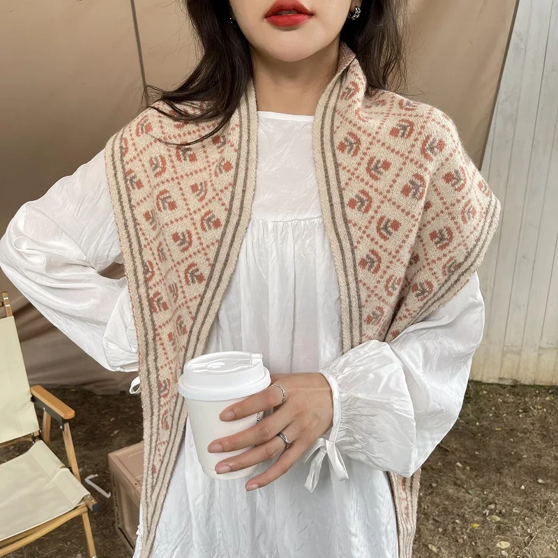 

Вязаный треугольный шарф Теплый Женский мягкий ложный воротник шейный маленький шарф шерстяной однотонный эластичный вязаный