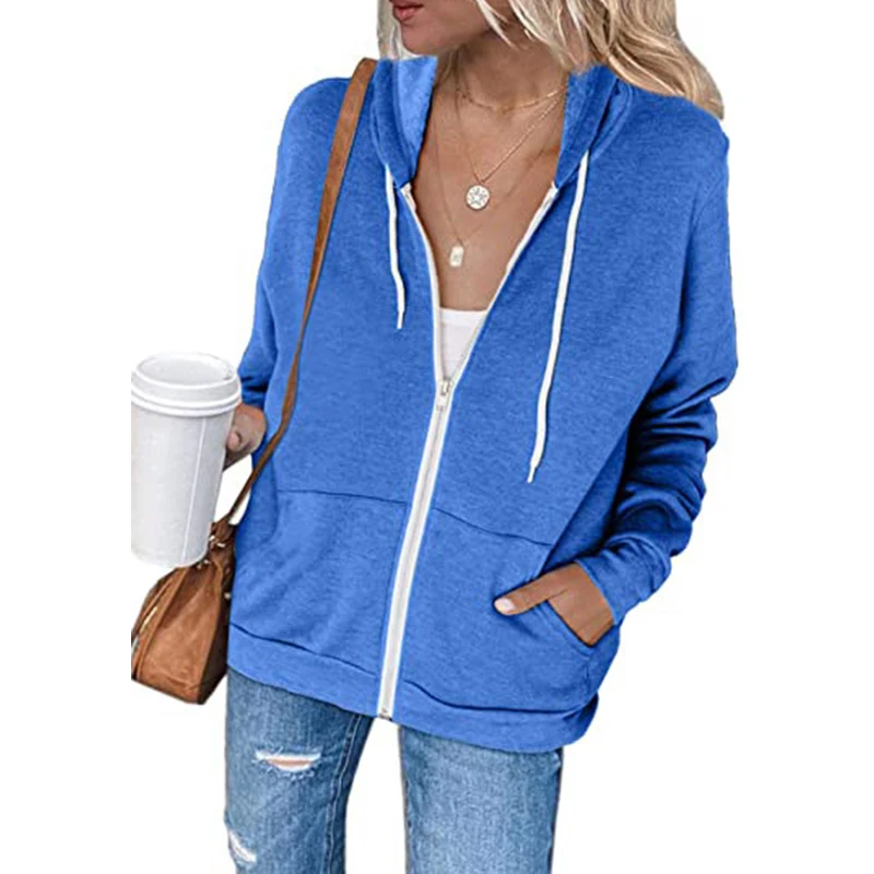 

DINGSHITE 2021 Autumn Winter New Long Sleeve Hooded Sweater Women's Drawstring Pocket Zipper Cardigan Jacket