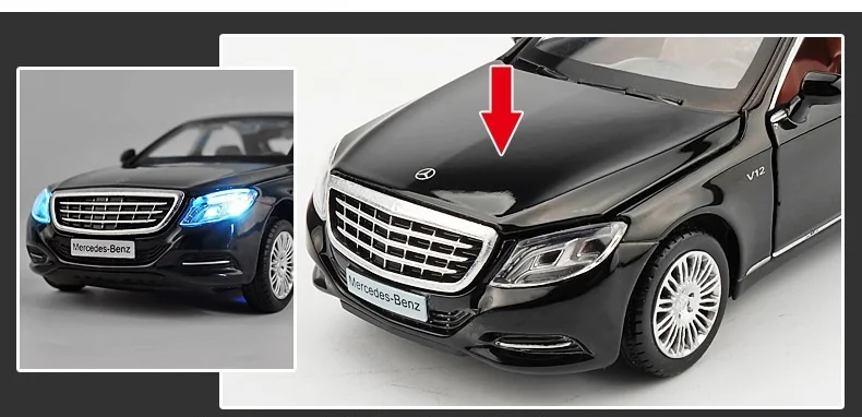 1/32 Maybach S600 литые под давлением металлические модели автомобилей, игрушечный автомобиль с имитацией, светильник с музыкой, 6 дверей, можно открыть, подарки для детей