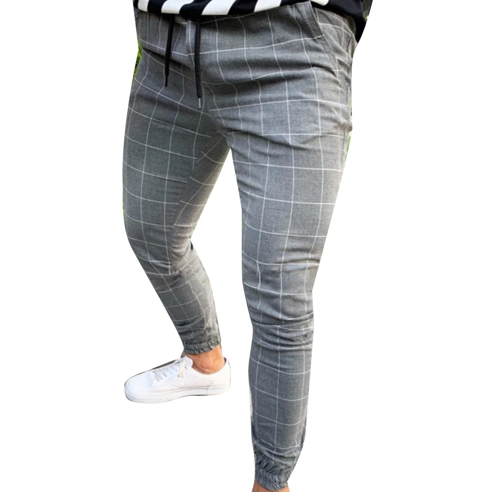 Pantalon chandal hombre Модные мужские эластичные повседневные узкие брюки в клетку с