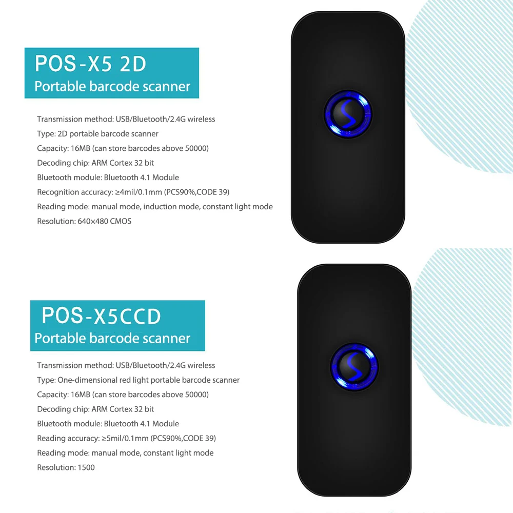 

X5 Wireless Scanner Bluetooth 1D/2D/QR Bar Code Reader for Supermarket Express Single Barcode Warehouse