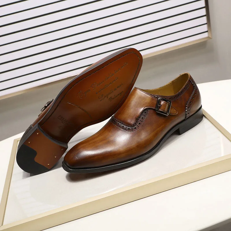 Мужские классические туфли высокого качества коричневые из натуральной кожи с