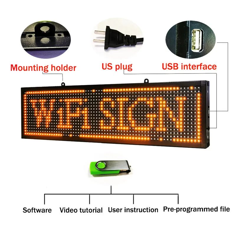 Светодиодный прокручивающийся знак желтого цвета для магазинов витрин