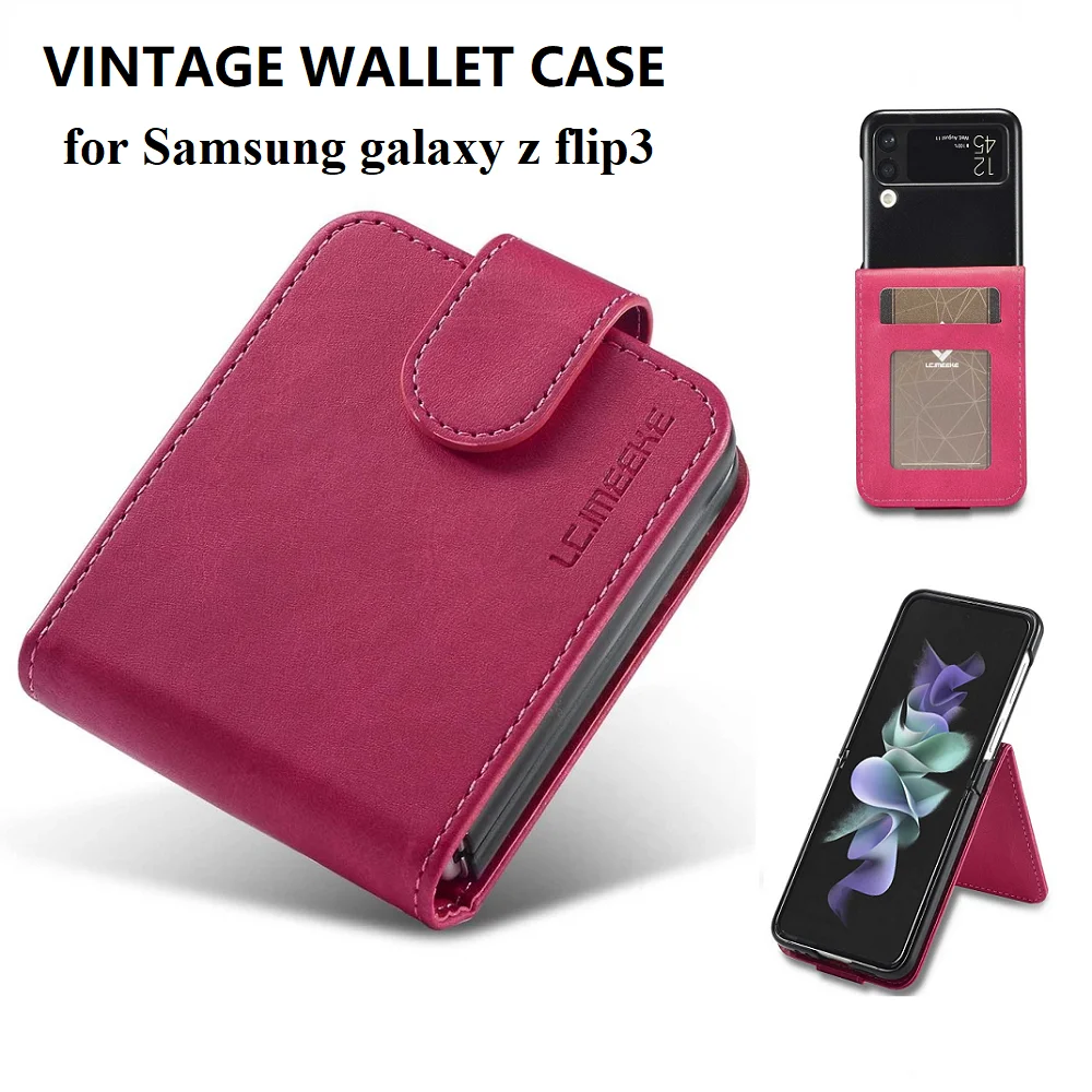 

Luxury Wallet Phone Case for Samsung Z Flip 3 Cover with Card Slot Vintage PU Leather Shockproof Case for Galaxy Z Flip 3 Case