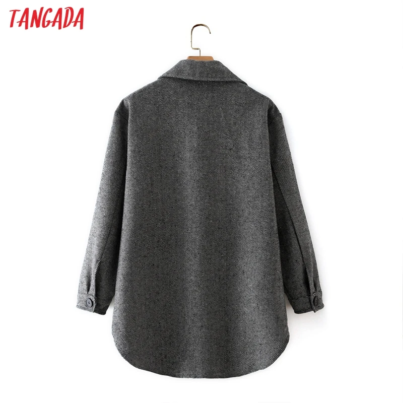 

Tangada Women Gray Thick Woolen Coats Jacket Oversized Long Sleeves 2021 Ladies Elegant Autumn Winter Overcoat 2M109