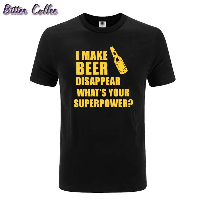 

Хлопковая футболка I Make Beer Disappear, Мужская футболка с надписью What's Your Superpower, Подарочная Футболка с принтом поилки, Мужская футболка с круглым вырезом, топы