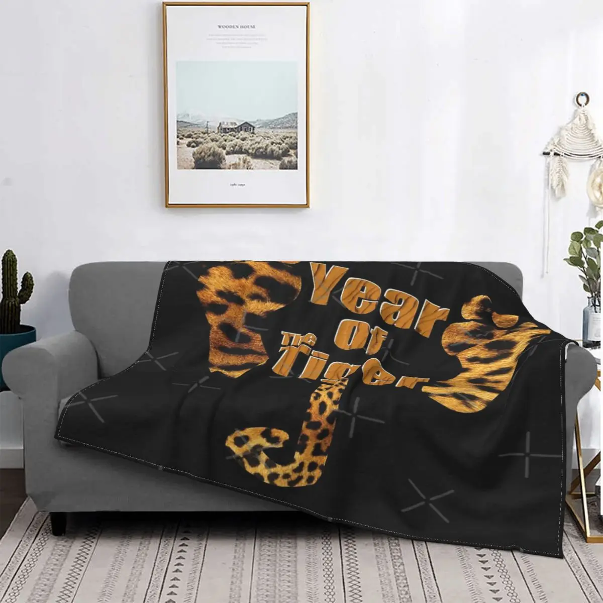 

Manta de cuadros a cuadros para cama, cobija de año del tigre, doble, para cama