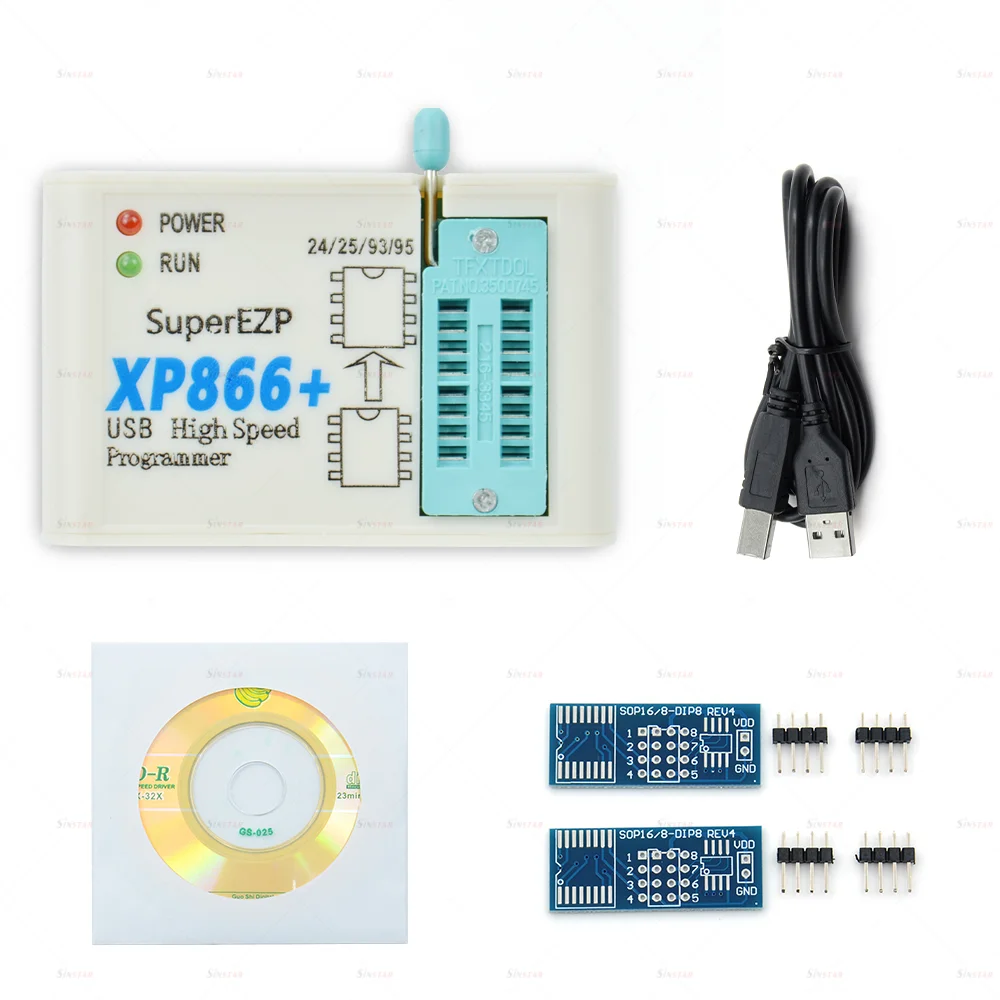 USB-программатор Sinstar XP866 + 12 адаптеров Поддержка 24 25 93 95 EEPROM Flash Bios Minipro быстрая