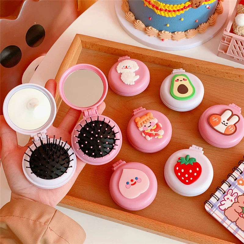 SW 1 шт. Kawaii силиконовый односторонний портативный макияж зеркало с гребнем Cartton Girl