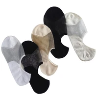 women fashion lurex invisible non slip cotton socks girls cute glitter black white ankle boat socks 5 pairs lot