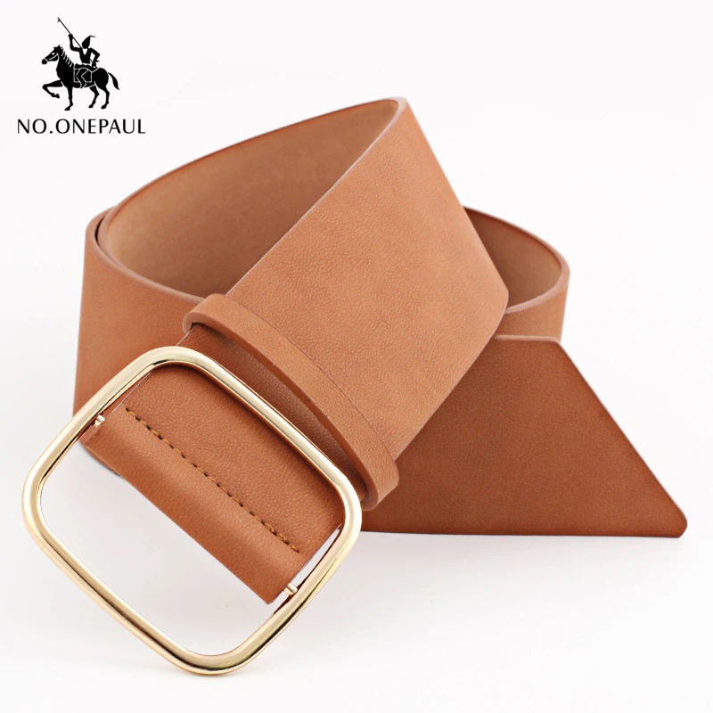 Женский ремень в стиле панк NO.ONEPAUL черный широкий с классической пряжкой 6 5